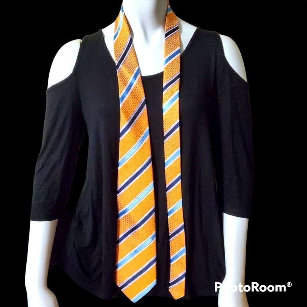 Giorgio Armani Orange & Blue Striped Silk Tie